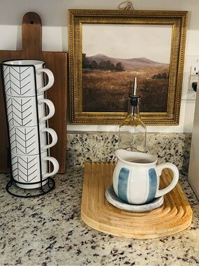 Boston Warehouse White Mug with Black Stripes